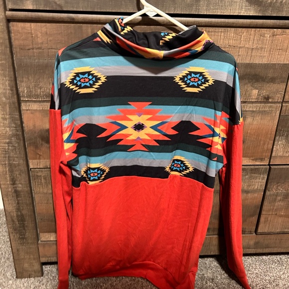 Cowl Neck Aztec Pullover - Picture 2 of 2